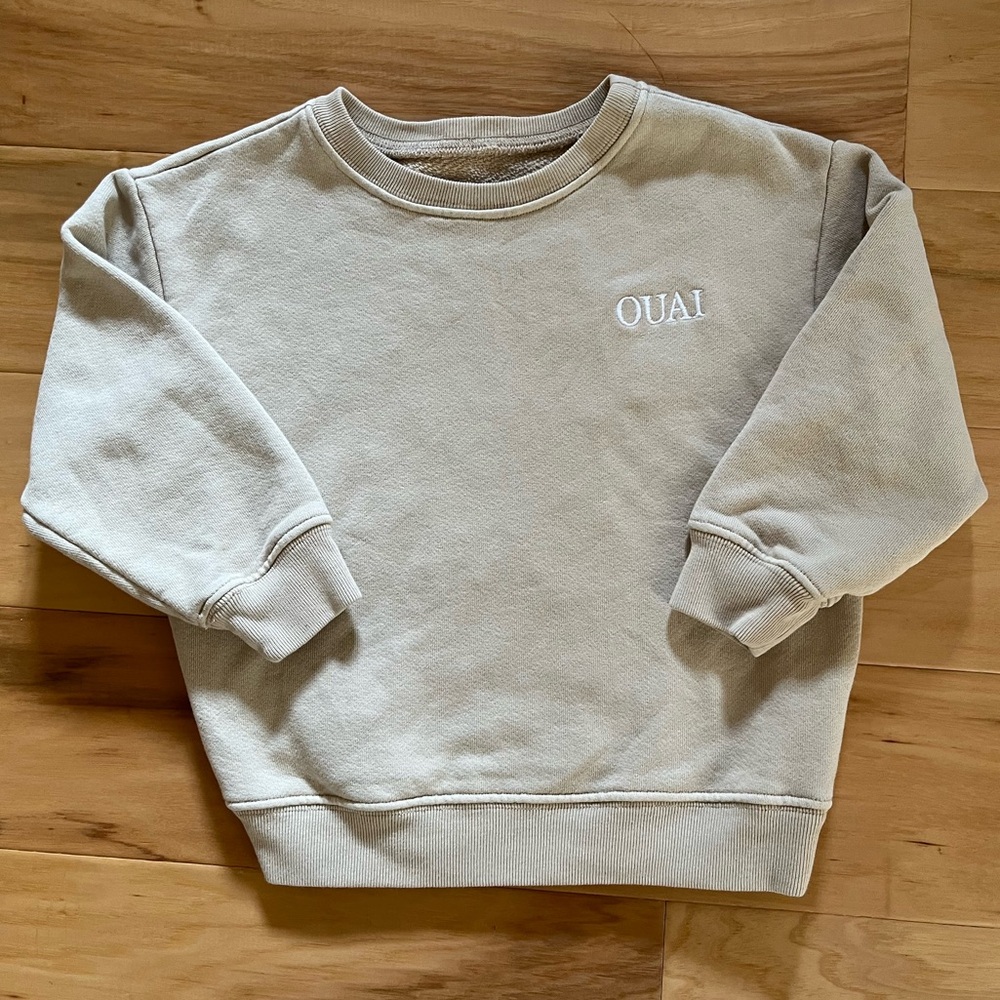 OUAI Kids Sweatshirt 4T Beige Crewneck Logo Minimalist Neutral